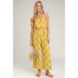 NWT Lulus True Radiance Yellow Printed Jumpsuit